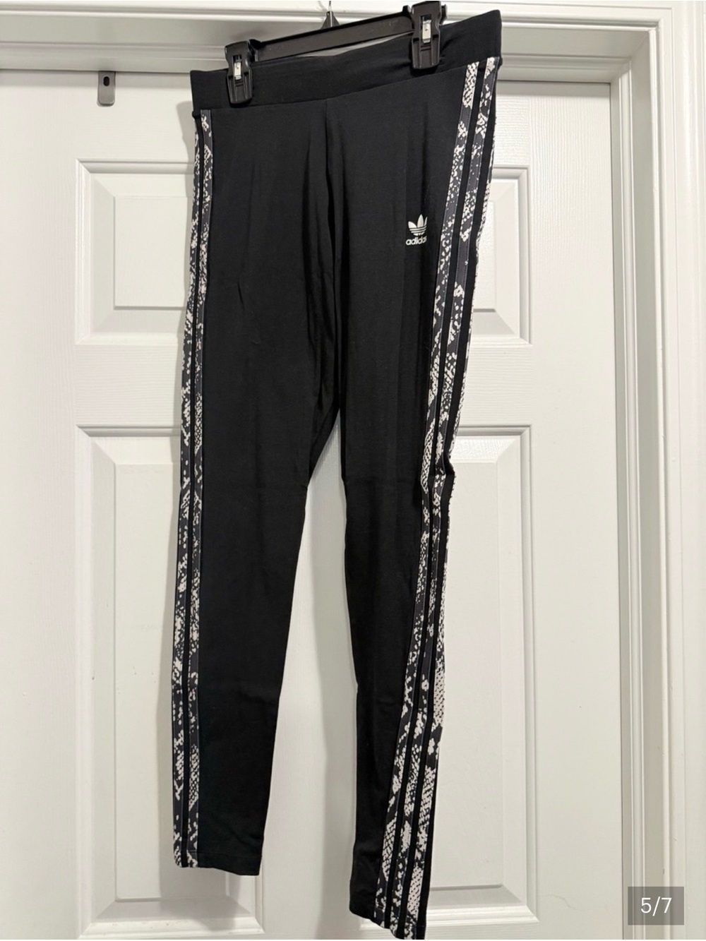 adidas Women’s Black Leggings with Snake-Print Side Stripes (Size: M)